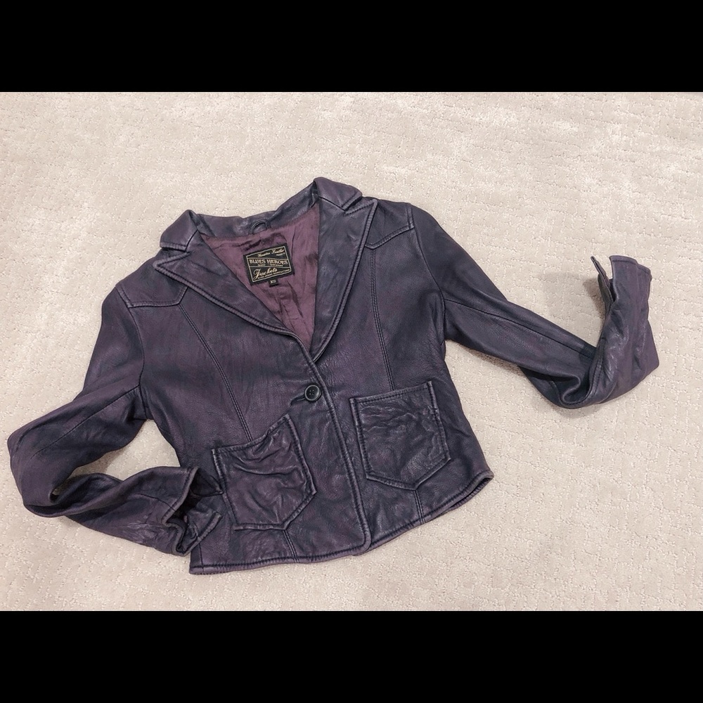 Blue Heroes Purple Retro Leather Blazer Jacket XS